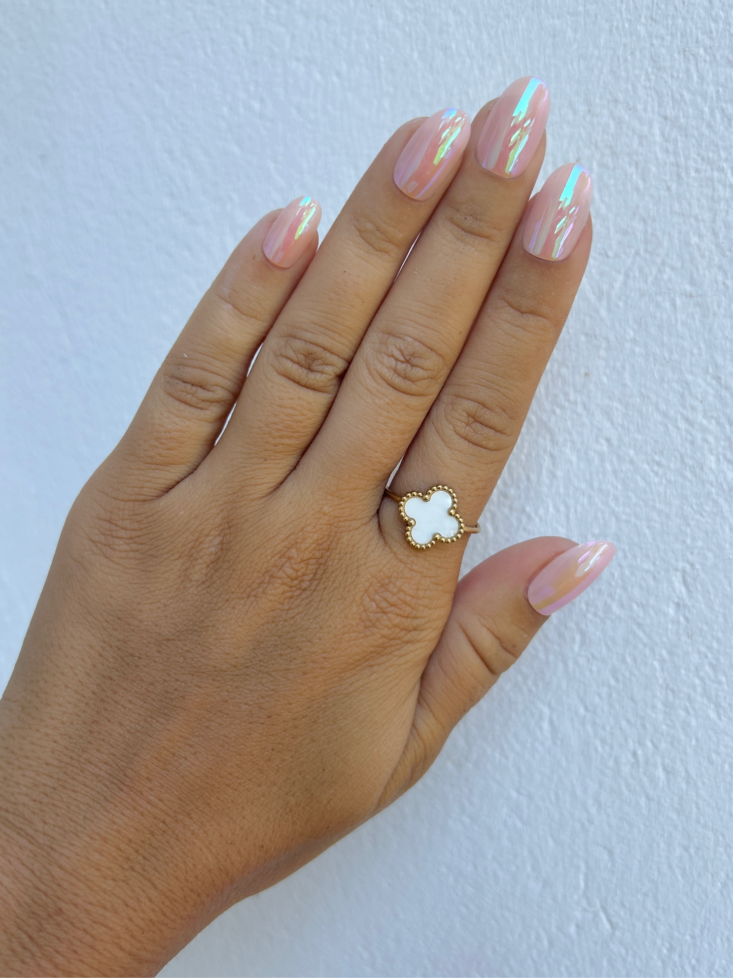 Bague EVA trèfle nacré en acier inoxydable DORÉ