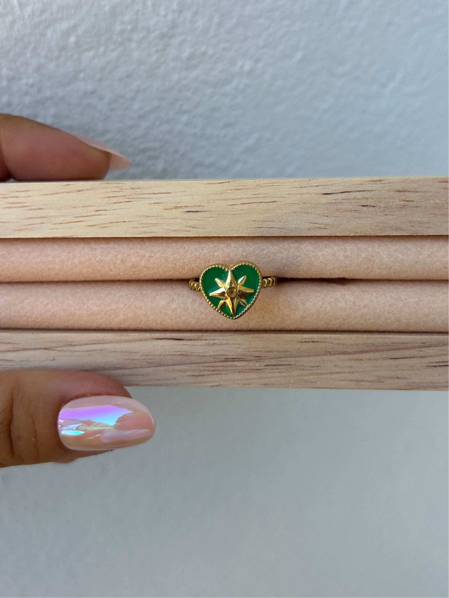 Bague VERA cœur vert en acier inoxydable