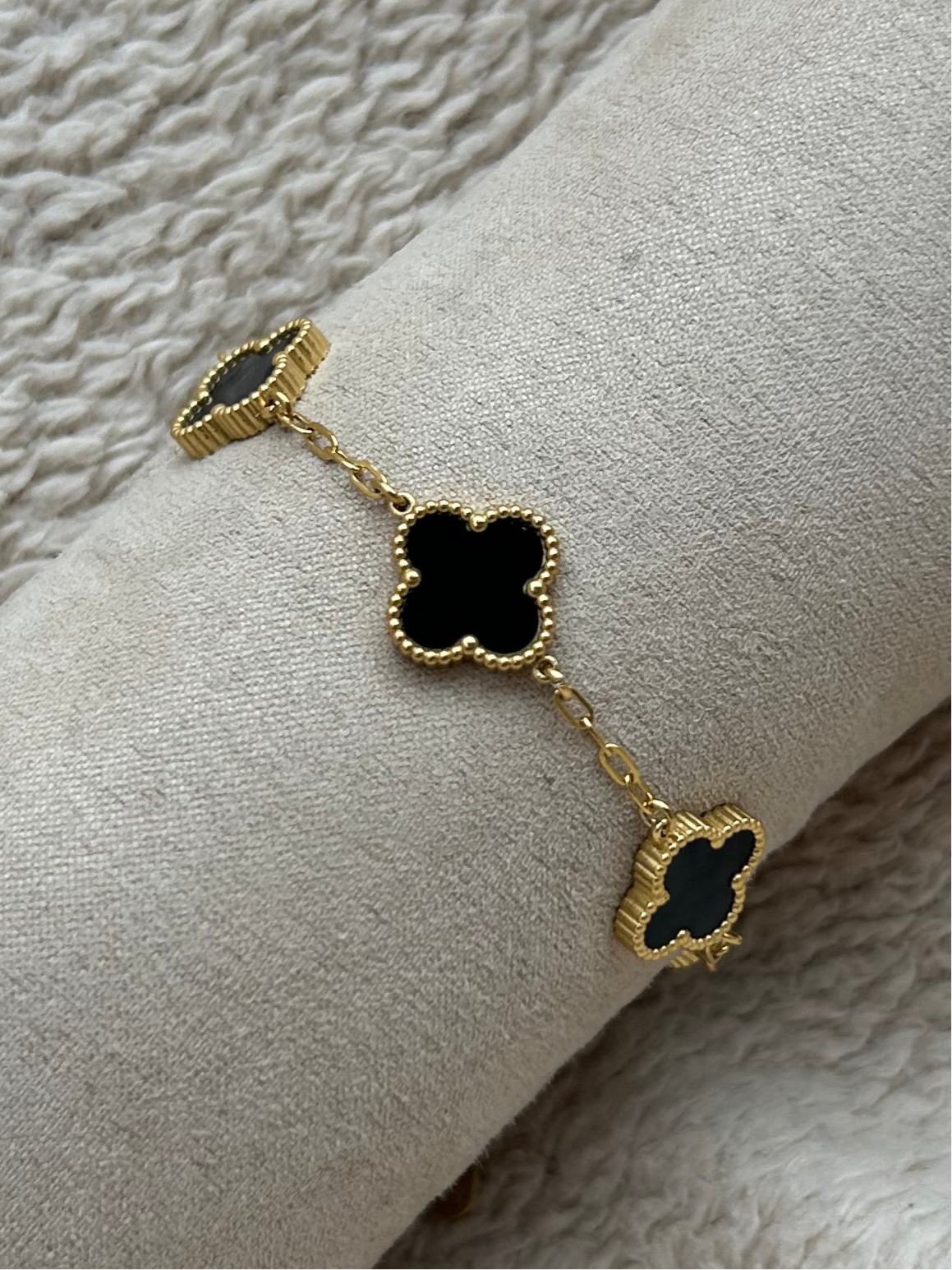 Bracelet NINON trèfles en acier inoxydable DORÉ et NOIR