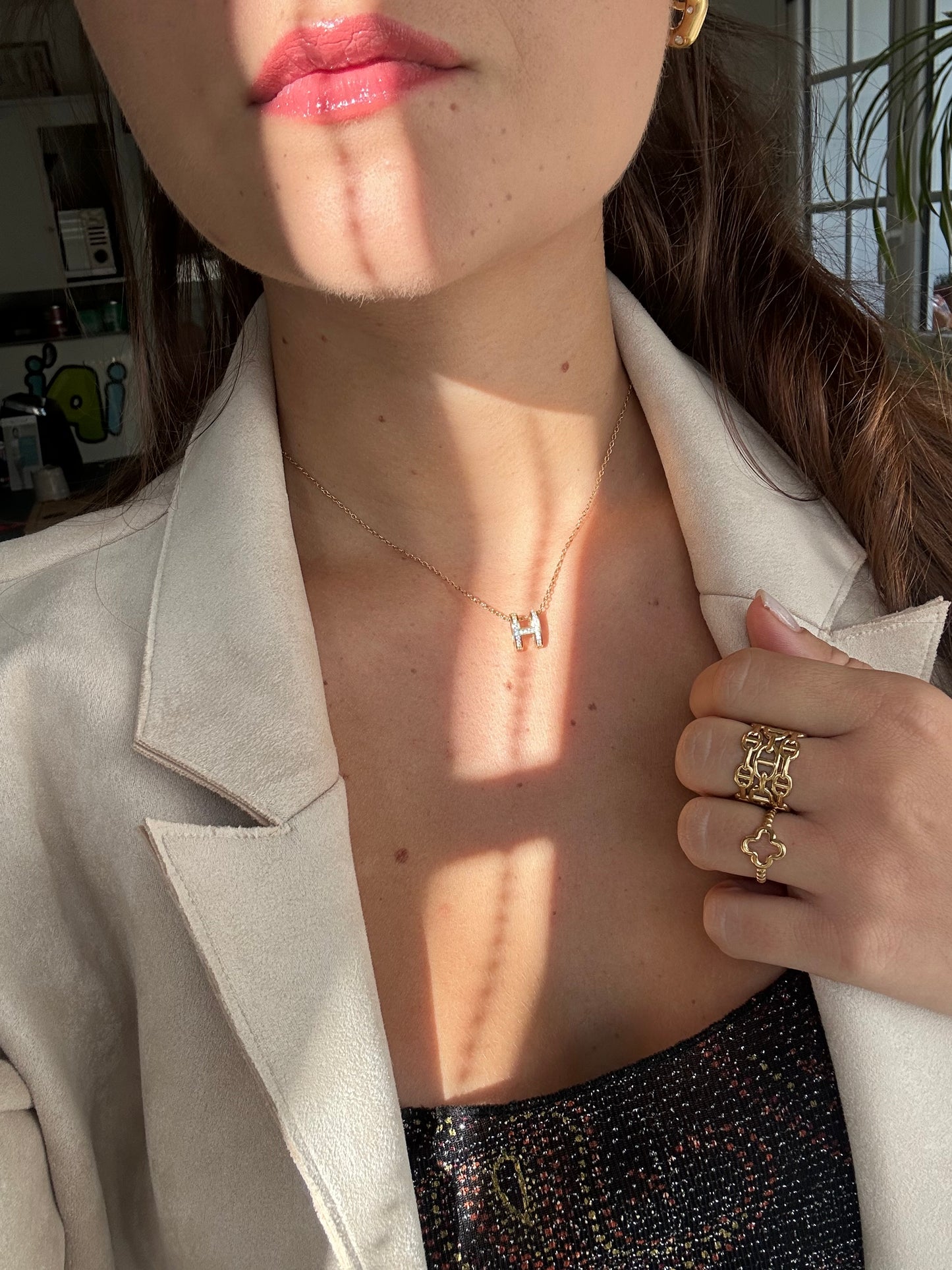 Collier BABY H en acier inoxydable DORÉ