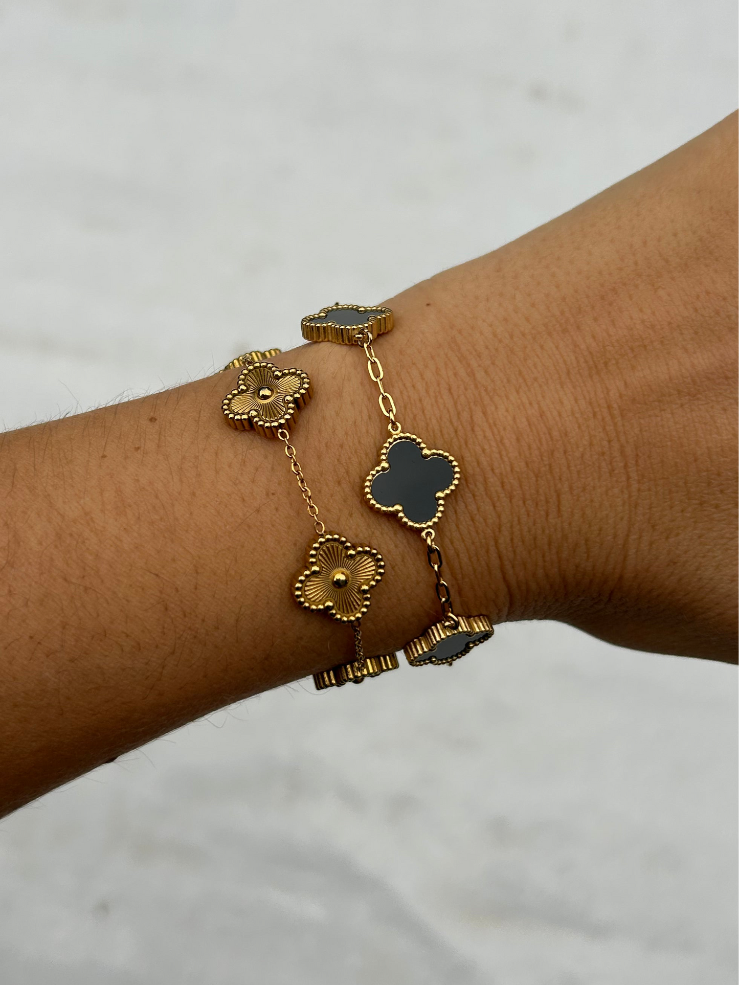 Bracelet NINON trèfles en acier inoxydable DORÉ et NOIR