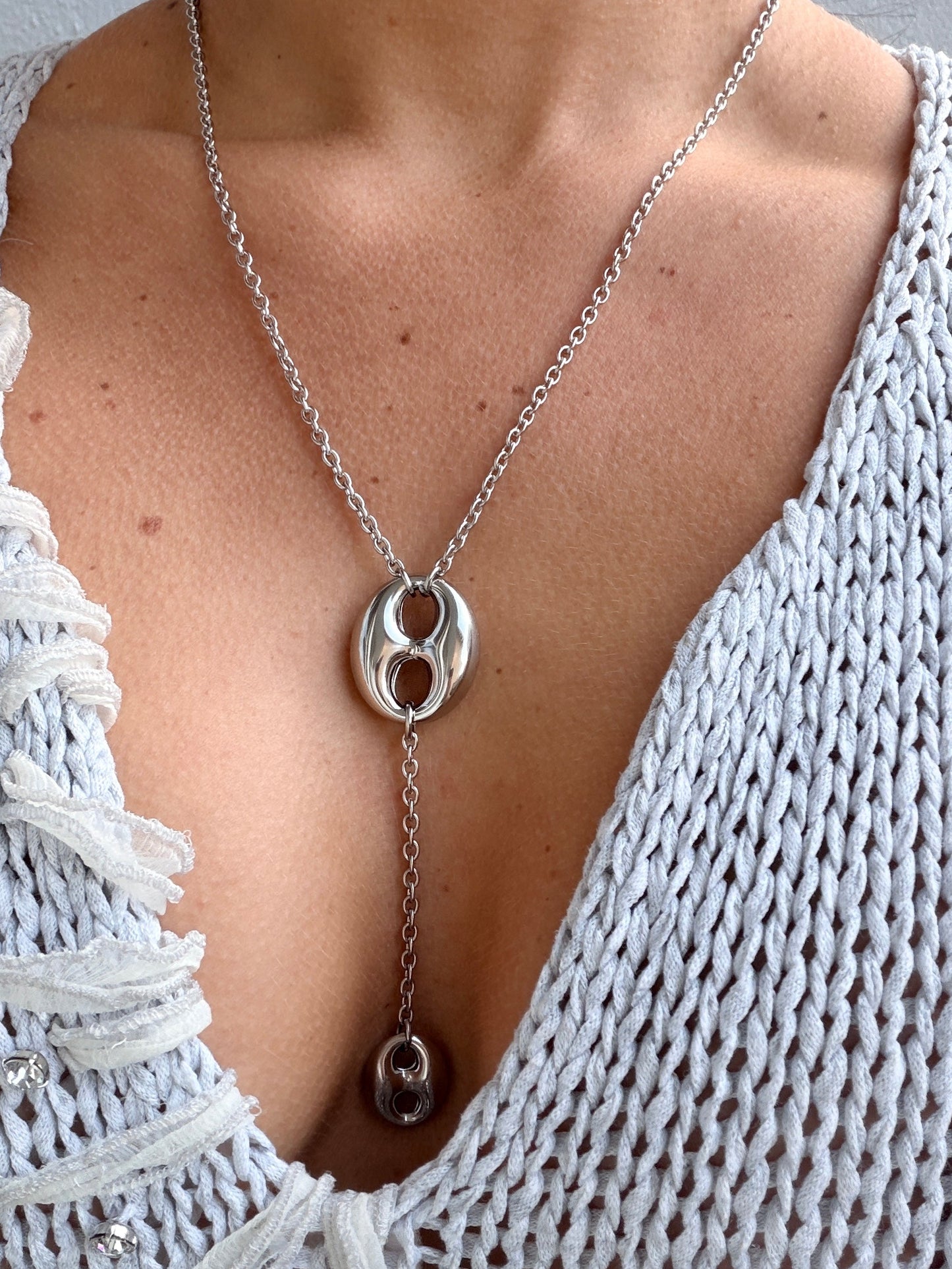 Collier sautoir GINA en acier inoxydable ARGENTÉ