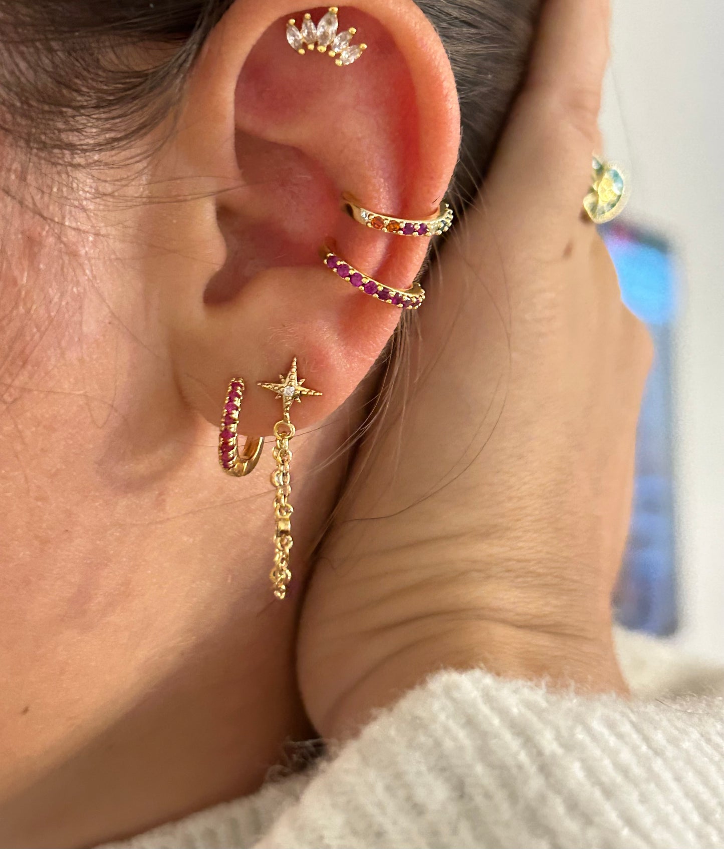 Ear cuff rose fuschia CLAUDIA acier inoxydable