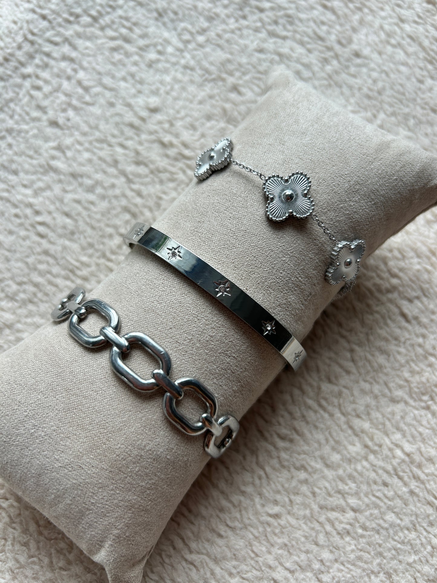Bracelet CONNIE trèfles en acier inoxydable ARGENTÉ