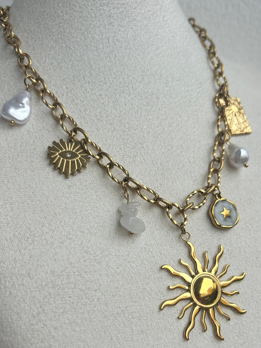 Collier soleil YUMI en acier inoxydable DORÉ