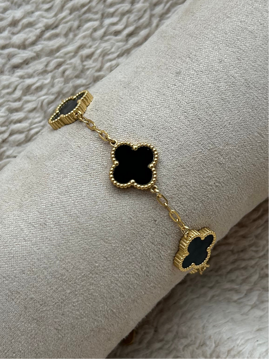 Bracelet NINON trèfles en acier inoxydable DORÉ et NOIR