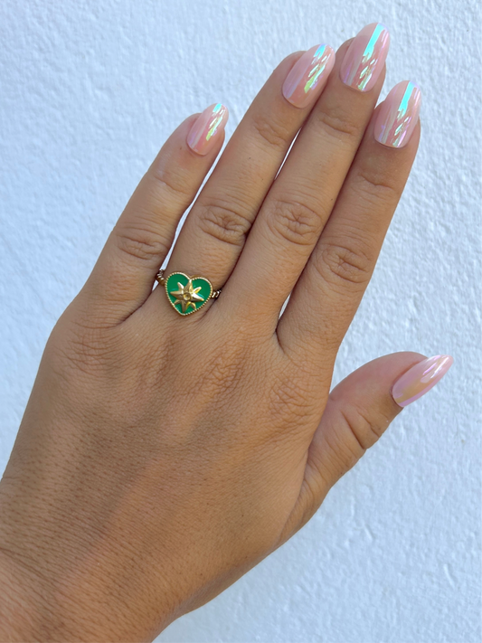 Bague VERA cœur vert en acier inoxydable