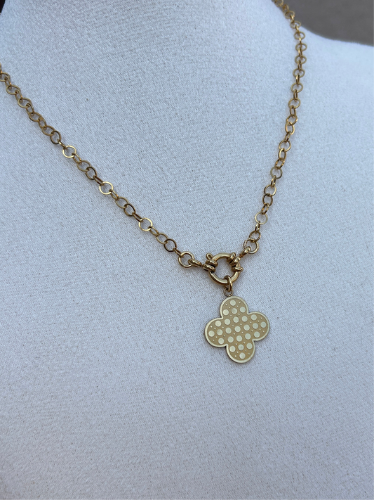 Collier unique TRÈFLE en acier inoxydable DORÉ
