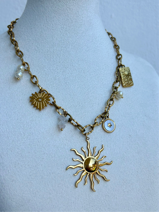 Collier soleil YUMI en acier inoxydable DORÉ