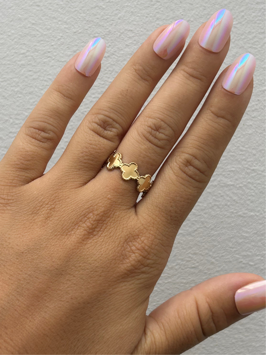 Bague trèfles LILA en acier inoxydable DORÉ