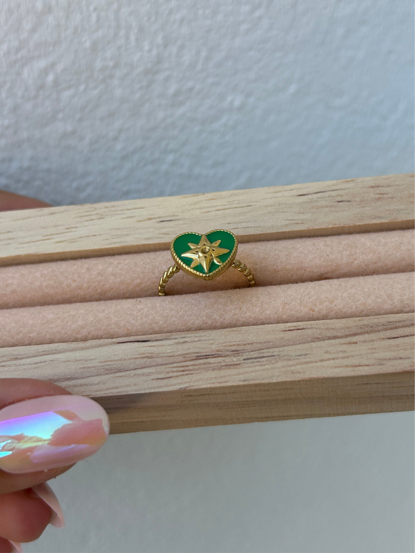 Bague VERA cœur vert en acier inoxydable