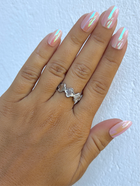Bague trèfles LILA en acier inoxydable ARGENTÉ