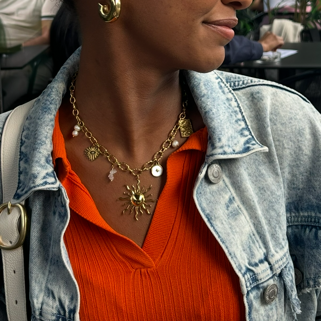 Collier soleil YUMI en acier inoxydable DORÉ
